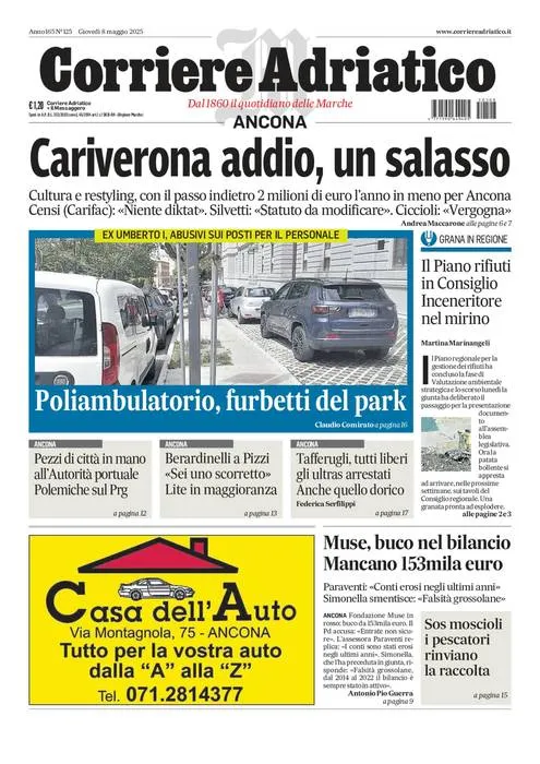 Prima-pagina-corriere adriatico-edizione-di-oggi-08-05-2025